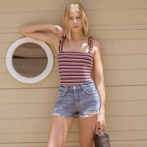 Reformation Striped Twist Strap Bodysuit XL